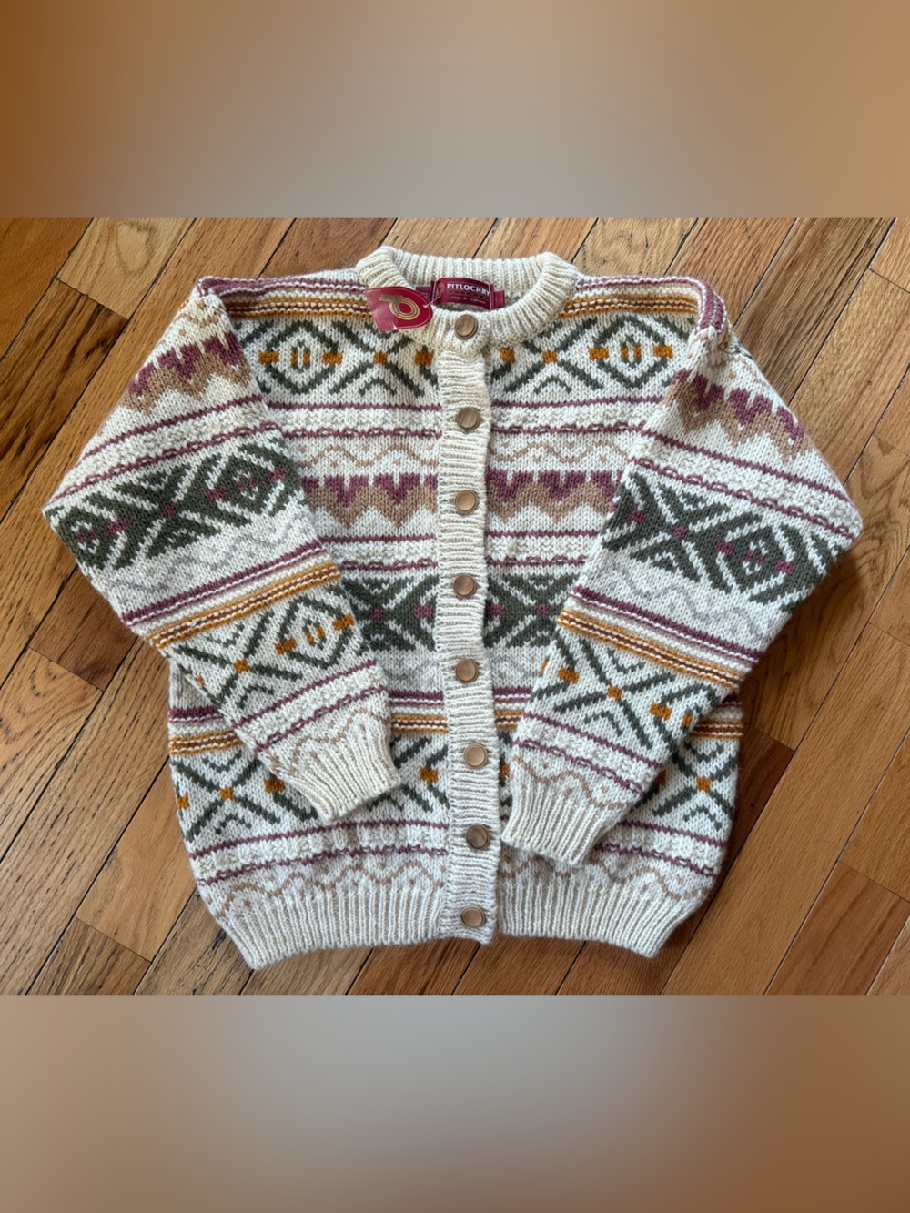Pitlochry Cardigan Sweater Ivory/Multicolored 100% Wool Women’s Size L NWT - Picture 5 of 11